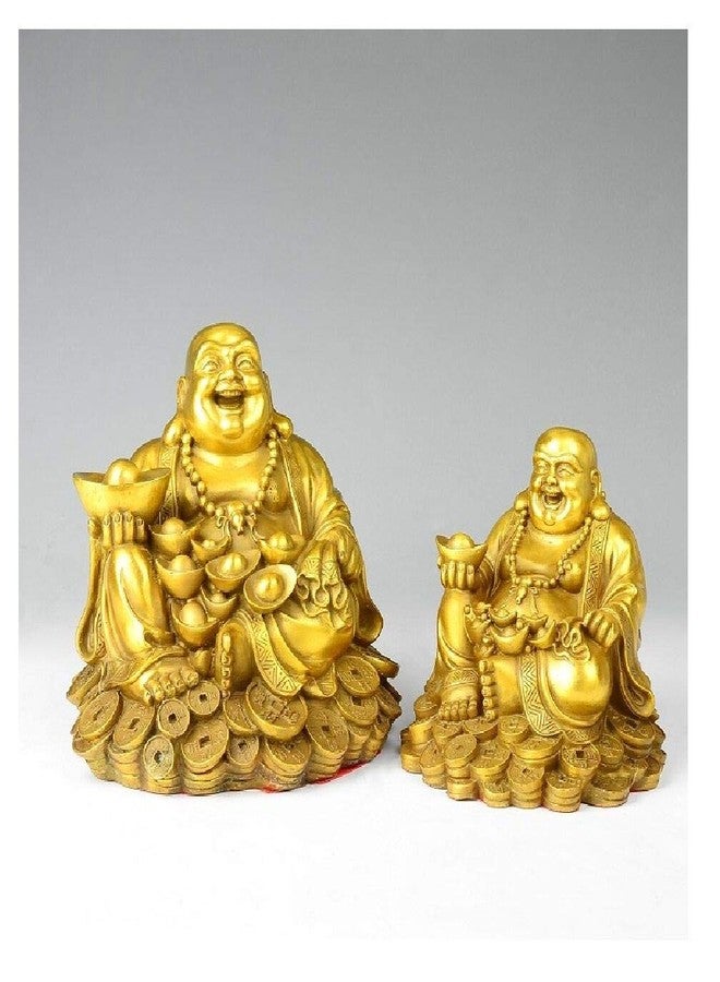 WEALTHCOMING Laughing Buddha Statues,Wealth Buddha Figures On Coins,Lucky Buddha Art Desk Decor - Image 4